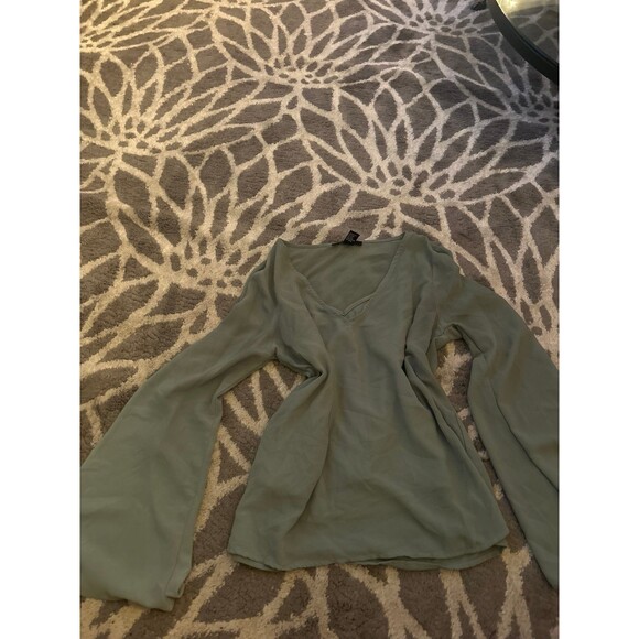 Light Green Flare Sleeve Forever 21 Blouse - Picture 2 of 3